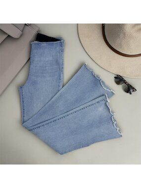 Knox Rose Light Wash Flare Jeans With Raw Hem & Elastic Waist Size 10